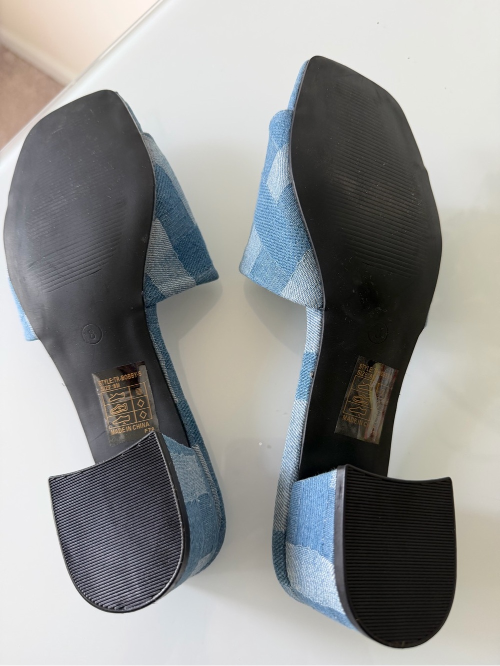 True Religion denim Patchwork open toe slip on block Heels - Picture 5 of 5